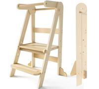 Tour d Observation Enfant Pliable,Tour d'apprentissage 3 Hauteurs Réglables | Montessori Tourd'apprentissage a partir de 1 an, Rambarde de securite,Anti-basculement, Surface Anti-Dérapante (Bois Naturel)