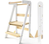 Tour d Observation Enfant Pliable,Tour d'apprentissage 3 Hauteurs Réglables | Montessori Tourd'apprentissage a partir de 1 an, Rambarde de securite,Anti-basculement, Surface Anti-Dérapante (Blanc)