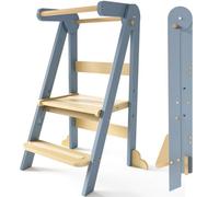 Tour d Observation Enfant Pliable,Tour d'apprentissage 3 Hauteurs Réglables | Montessori Tourd'apprentissage a partir de 1 an, Rambarde de securite,Anti-basculement, Surface Anti-Dérapante (Bleu)