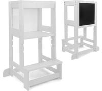 Tour d'apprentissage 2-en-1 pour enfants avec tableau noir double face - Tabouret blanc pour activités Montessori