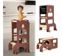 Tour d'apprentissage, à partir de 1 an, pliable, 3-en-1, avec tableau noir, couleur marron
