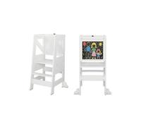 Tour d'apprentissage avec tableau pour enfants - Réglable en hauteur - Marchepied avec rail de sécurité Blanc