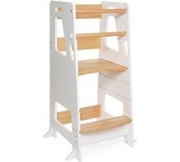 Tour d'apprentissage/d'observation en bois Montessori - Tour pour enfants à quatre pattes - 3 hauteurs réglables, surface antidérapante, pieds anti-basculement (Blanc)