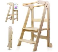 Tour d'apprentissage en bois à structure pliable avec tableaux blancs magnétiques - 3 hauteurs réglables - Convient aux enfants de 1 à 6 ans