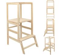 Tour d'apprentissage en Bois Montessori Gain de Place : Tour Pliable, Tabouret pour Enfants, échelle Pliable pour Enfants, avec Protection Anti-basculement-90 * 52 * 39cm-Couleur originale