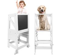 Tour d'apprentissage en Bois, Tour d'observation pour Enfants, Montessori Learning Tower, Réglable, Marchepied avec Tableau, Blanc