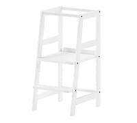 Vipack Table d'apprentissage hêtre massif, marchepied et appui réglables 3 positions, laquée blanche