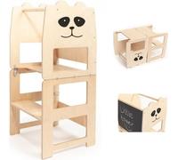 Tour d'apprentissage Montessori 3 en 1 avec tableau, transformable en table avec chaise (naturel)