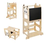 Tour d'apprentissage Montessori 3 en 1, convertible dans une table pour enfants avec chaise - Tabouret de cuisine et chaise sur pied Rabbit