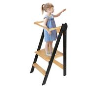 Tour d'apprentissage Montessori - Accessoire de cuisine pour enfants - Réglable en hauteur - Bambou - Format compact - À partir de 1 an - Noir