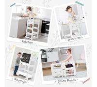 Tour d'apprentissage Montessori pliable avec bouclier - Chaise de cuisine en bois multifonctionnelle 3 en 1 au design animalier pour les enfants à partir de 1 an