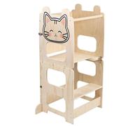 Tour d'apprentissage Montessori pour enfants - Aide de cuisine et bureau - Fonction convertible en table - Bois - Montage facile - Motif : chat
