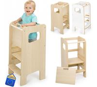Tour d'apprentissage Montessori pour enfants avec barre de sécurité – Tabouret de cuisine pour les tout-petits, sûr et fermé, avec barre de sécurité, réglable en hauteur