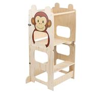 Tour d'apprentissage Montessori pour enfants - Tabouret d'appoint pour la cuisine - Transformable en bureau pour enfants - Marchepied en bois pour enfants - Motif : singe