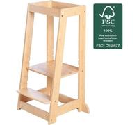 Tour d'Apprentissage Montessori ROBA, Bambou , Réglable 3 Niveaux, Jusqu'à 80 Kg, Naturel