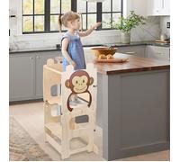 Tour d'apprentissage pliable HUOLE avec tableau à dessin - Table et chaise 2-en-1 pour enfants - Échelle - Motif singe.