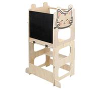 Tour d'apprentissage pour enfants - Accessoire de cuisine Montessori - Réglable en hauteur, à partir de 1 an - Avec tableau - Marchepied en bois pour la cuisine et la salle de bain - Motif : chat