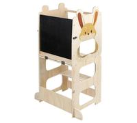 Tour d'apprentissage pour enfants - Accessoire de cuisine Montessori - Tabouret d'appoint en bois à hauteur réglable - Avec tableau - À partir de 1 an - Motifs de lapins