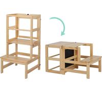 Tour d'apprentissage pour enfants chaise d'apprentissage pliable avec niveaux réglables en hauteur, tableau à craies, couleurs naturelles