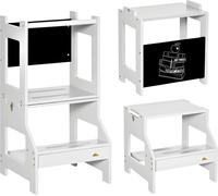 Tour d'apprentissage pour enfants - Convertible en bureau 2 en 1 - Tableau blanc - Barre de sécurité - 42 x 44 x 86 cm - Montage requis - Gris clair