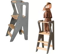 Tour d'apprentissage pour enfants Moon, aide de cuisine réglable pour enfants, Learning Tower Montessori, chaise d'apprentissage chaise haute 100 kg | gris