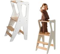 Tour d'apprentissage pour enfants Moon, aide de cuisine réglable pour enfants, Learning Tower Montessori, chaise d'apprentissage chaise haute 100 kg | blanc