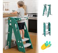 Tour d'apprentissage pour Enfants, Pliable, Tour d'observation équipée de barrières, Réglable en Hauteur, Tour d Observation Enfant pour Cusine|Salle de Bain|Chambre à Coucher, 1,5 à 6 Ans (Vert)