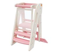 Tour d'apprentissage pour Enfants, Pliable, Tour d'observation équipée de barrières, Réglable en Hauteur, Tour d Observation Enfant pour Cusine|Salle de Bain|Chambre à Coucher, 1,5 à 6 Ans (Rose)