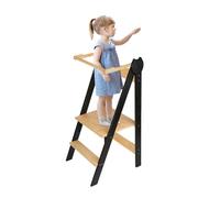 Tour d'apprentissage pour Enfants, Tour d'apprentissage 3 Hauteurs Réglables, Tour d'observation Enfant Montessori, Tour Eveil Bébé en Bois (Bambou-Noir-88 * 45 * 45cm)