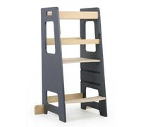 Tour d'apprentissage Relaxdays, hauteur réglable, dispositif anti-basculement, dimensions : 90 x 40 x 44 cm, tabouret d'appui pour tout-petits, anthracite/naturel