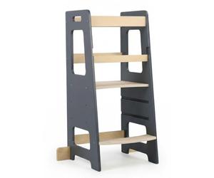 Tour d'apprentissage Relaxdays, hauteur réglable, dispositif anti-basculement, dimensions : 90 x 40 x 44 cm, tabouret d'appui pour tout-petits, anthracite/naturel
