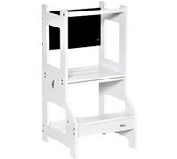 Tour d'apprentissage tableau à craie tabouret bureau 3 en 1 - marches antidérapantes, barreau, hauts rebords de sécurité - MDF blanc noir Blanc G