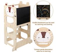 Tour d'apprentissage transformable avec tableau à dessin, Table et chaise 2-en-1 pour enfants - Échelle en bois - Motif hérisson
