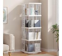 Tour de bibliothèque rotative à 360°, bibliothèque carrée rotative avec base fixe ronde, étagère de rangement multifonction pour bureau, chambre à coucher, salon, bureau, 4 niveaux