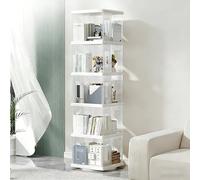 Tour de bibliothèque rotative à 360°, bibliothèque carrée rotative avec base fixe ronde, étagère de rangement multifonction pour bureau, chambre à coucher, salon, bureau, 4 niveaux