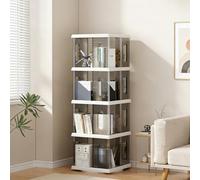 Tour de bibliothèque rotative à 360°, bibliothèque carrée rotative avec base fixe ronde, étagère de rangement multifonction pour bureau, chambre à coucher, salon, bureau, 4 niveaux