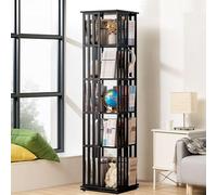 Tour de bibliothèque rotative à 360°, bibliothèque rotative en bambou, étagère étroite et haute, organiseur d'angle en spirale rotatif vertical pour salon, salle d'étude, noir