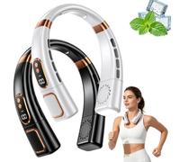 Tour de cou ventilateur portable - Léger et sans pales, ce ventilateur portable offre 5 vitesses, un indicateur de batterie LED, une batterie de 3000 mAh, 3 lumières d'ambiance，Blanc + noir