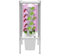 Tour de culture hydroponique - Kit vertical - 30 emplacements - 6 niveaux - Réservoir d'eau de 10 l - Lampe LED pour plantes - PP alimentaire - 39 × 39 × 97 cm - Blanc