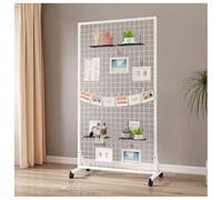Tour de panneau de grille de fil robuste, rack d'affichage mobile avec 20 crochets, étagère de stockage autoportante pour le commerce de détail de bureau à domicile Expositions d'art, blanc 60x40x120c