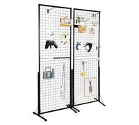 Tour de panneaux muraux grillagés 2' x 5,6', 2 packs de présentoirs grillagés avec base en T, panneaux grillagés double face pour expositions d'artisanat, présentoirs deau détail avec clips et crochet