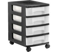 Tour de rangement 4 tiroirs 6 litres noir/translucide 390x290x480 mm Archiv 2000 1104r cs tl