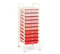 Tour de Rangement à Roulettes COSTWAY-10 Tiroirs-4 roulettes Universelles avec Freins-32,5 x 37 x 86 CM-Format A4 et Lettre-Rose