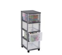 SUNDIS | Tour de Rangement à roulettes Optimo - 5 Grands Tiroirs 15 Litres - Argent / Transparent - 4155002