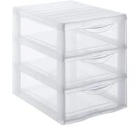 SUNDIS Orgamix, petite tour de rangement en plastique, 3 tiroirs transparents format A5, hauteur 25,5 cm, superposable, idéale rangement cosmétiques, bijoux, accessoires, fournitures