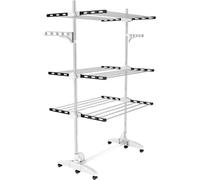 Tour de séchage à 3 niveaux en tubes d'acier, avec 6 roues, tour de séchage mobile pour balcon, salon, buanderie, salle de bain, couleur noire