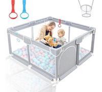 Tour de sécurité pour bébé avec base antidérapante, espace de jeu robuste recouvert d'un filet souple et respirant, lit de voyage pour bébés et jeunes enfants (125 x 125 cm, gris)