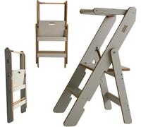 Tour d'observation en bois - Aide de cuisine pliable - Pour que les enfants puissent aider - Design pliable - Hauteur : 83 cm - Gris