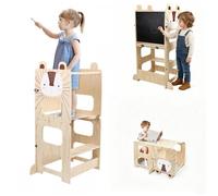 Tour d'Observation Enfant Tabouret de Cuisine en Bois pour Enfants, avec Tableau Noir, Tour d'apprentissage Montessori, Hérisson
