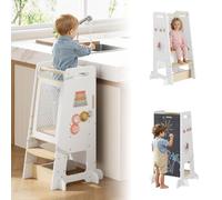 Tour d'Observation Enfant, Tour d'apprentissage avec Filet de Sécurité à Clips, Repose-Pieds Réglable en Hauteur, Activités Éducatives, 90 x 57,5 x 47 cm, pour Enfant 1-6 Ans, Blanc